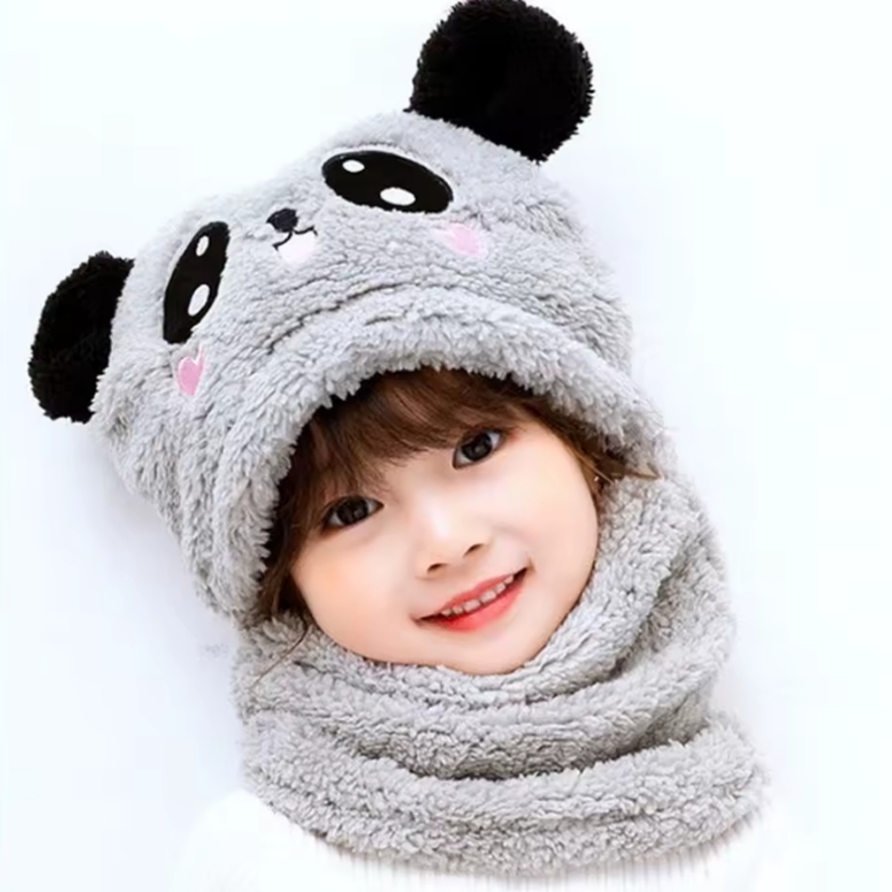 3/$20🌟 Kids Gray Plush Panda Two in One Hat and Scarf One Size